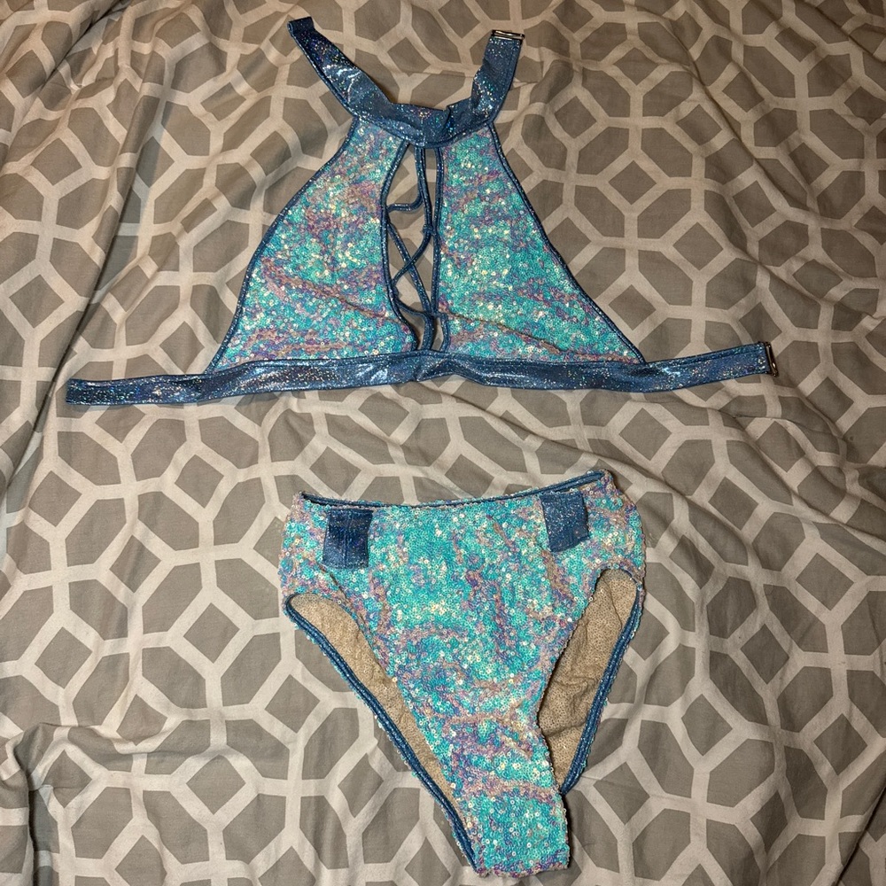 Sparkling Blue Sequin Lingerie Set